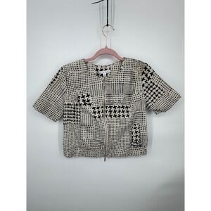 NWOT Cabi Coupe Houndstooth Print Bomber Jacket Women's Small Black White Ivory